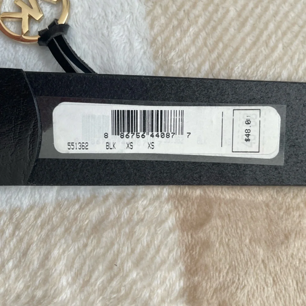 NWT Michael Kors Black Leather Belt with Brown, Black, and Gold Buckle and Charm